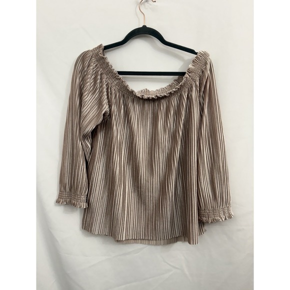 Banana Republic Off‎ Shoulder Pleated Velour Beige Top Womens Size Large - Picture 2 of 7